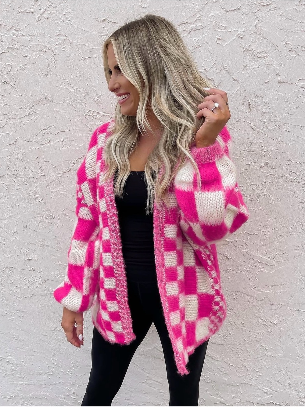 Pink Checkered Kozy Kardi - Krista X Pink Lily